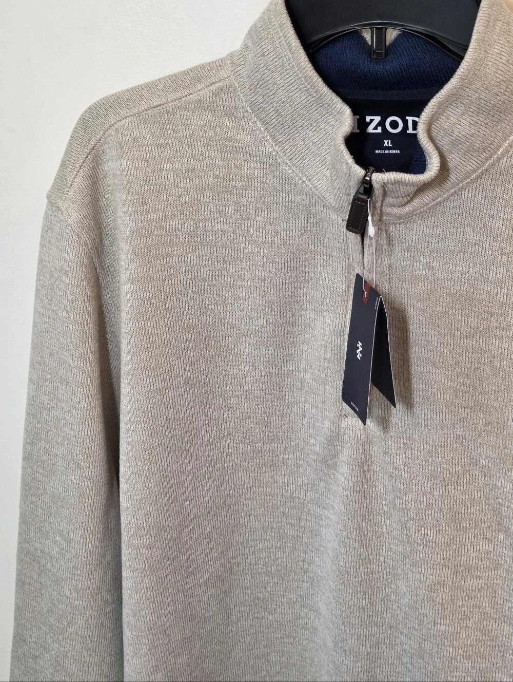 Izod Men's XL Gray Fleece 1/4 Zip Mock Neck Pullover Rock Heather NWT $70